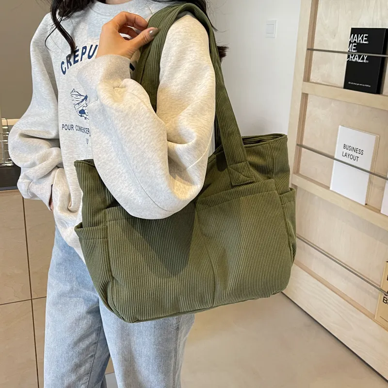 SEVENMOONS Corduroy Shoulder Bag Unisex White/Gray/Black/Army Green/Brown-10