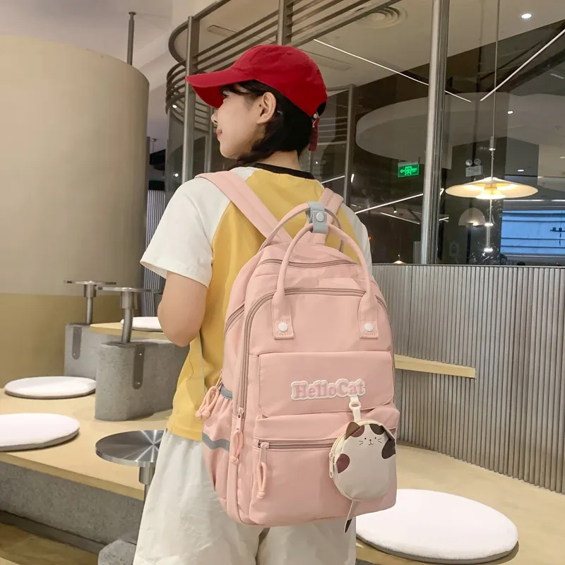 SEVENMOONS Nylon Backpack Regular Unisex Pink/Purple/Green/Blue/Brown/Black-1