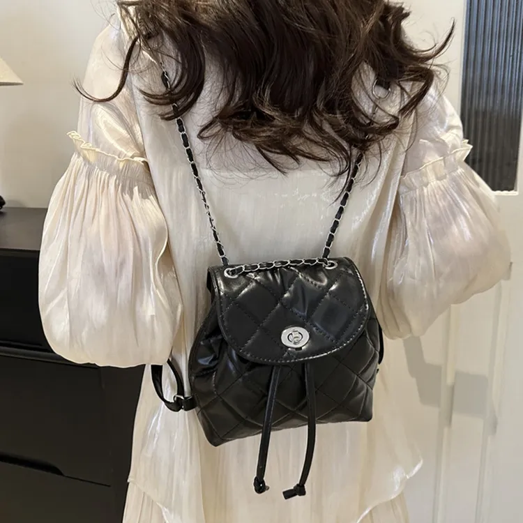 SEVENMOONS PU Backpack Women's Black/White/Silver-2
