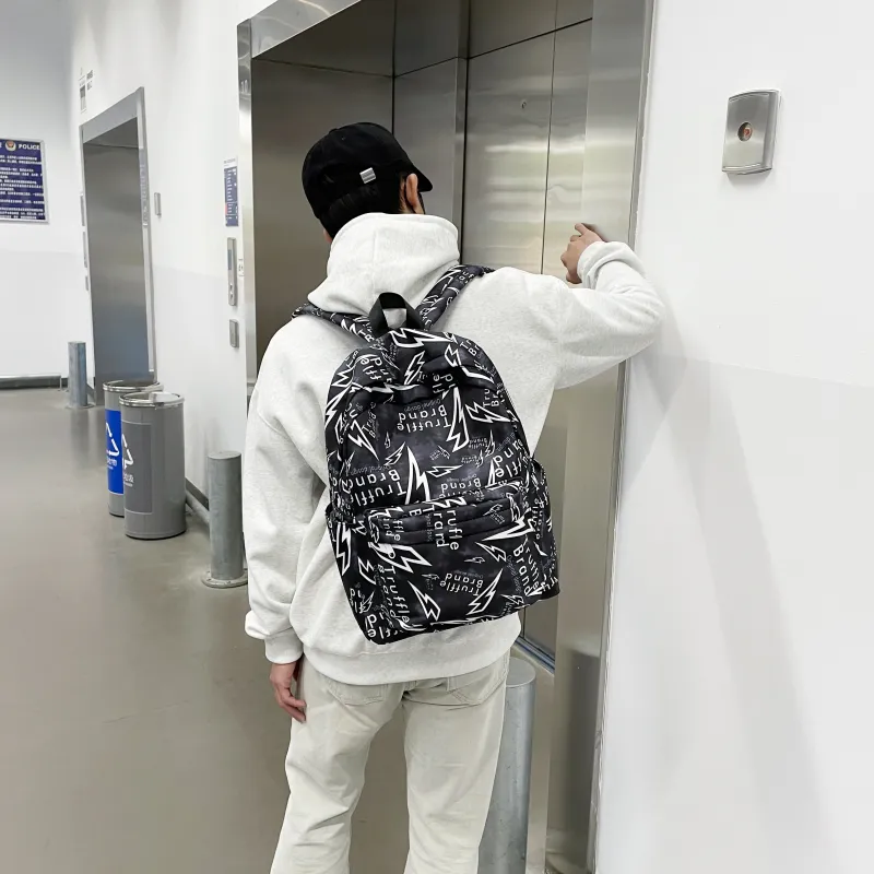 SEVENMOONS Nylon Backpack Unisex White/Gray/Black-7