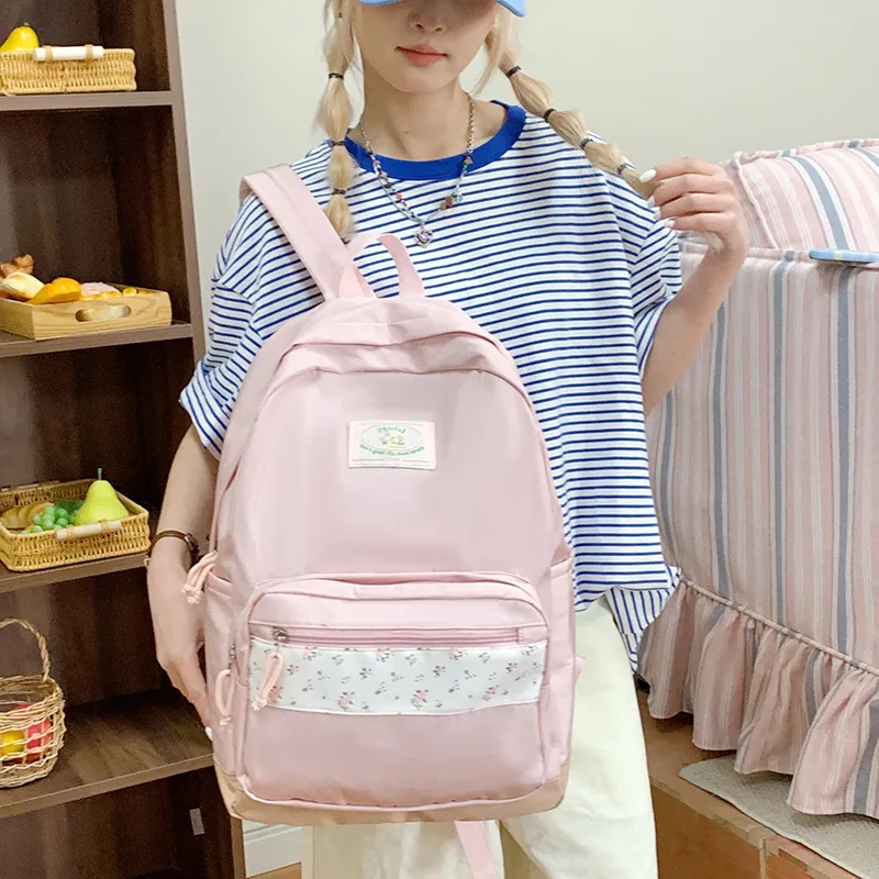SEVENMOONS Nylon Fabric Backpack Women's Black/Pink/White/Blue/Green-4