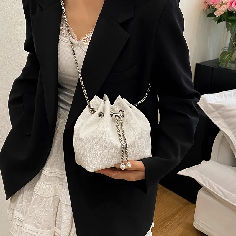 SEVENMOONS PU Bucket Bag, Shoulder Bag Regular Women's White/Black/Pink/Blue-1