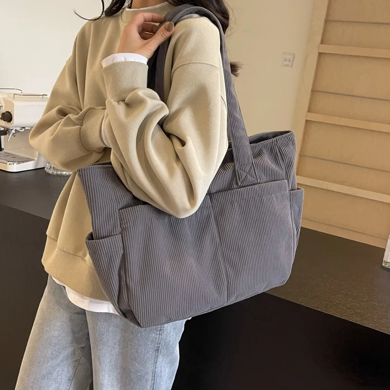 SEVENMOONS Corduroy Shoulder Bag Unisex White/Gray/Black/Army Green/Brown-4