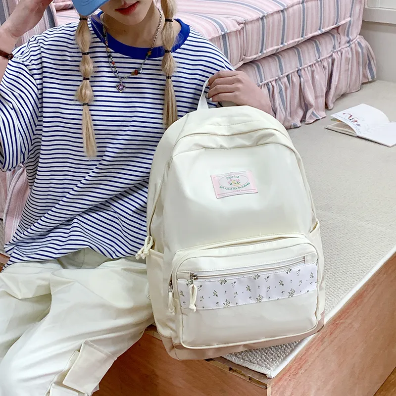 SEVENMOONS Nylon Fabric Backpack Women's Black/Pink/White/Blue/Green-7