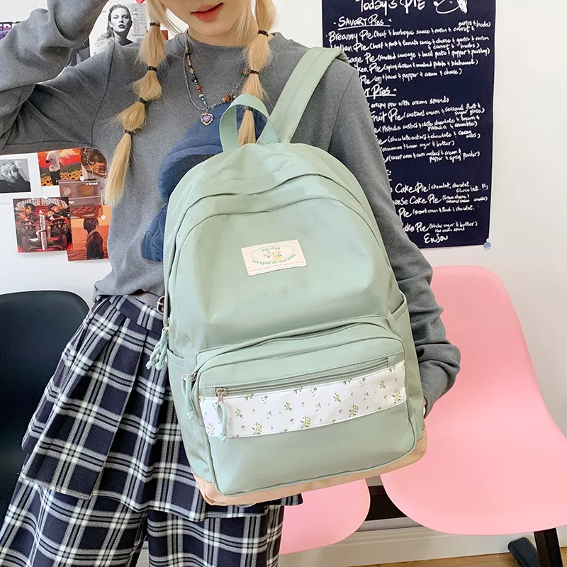 SEVENMOONS Nylon Fabric Backpack Women's Black/Pink/White/Blue/Green-13
