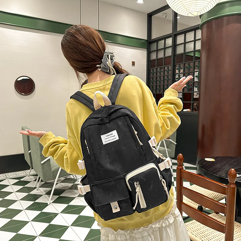 SEVENMOONS Nylon Backpack Unisex Ecru/Black/Burgundy/Blue-5