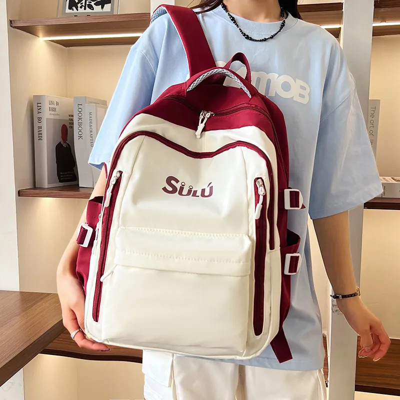 SEVENMOONS Nylon Backpack Unisex White/Black/Pink/Green/Blue-2