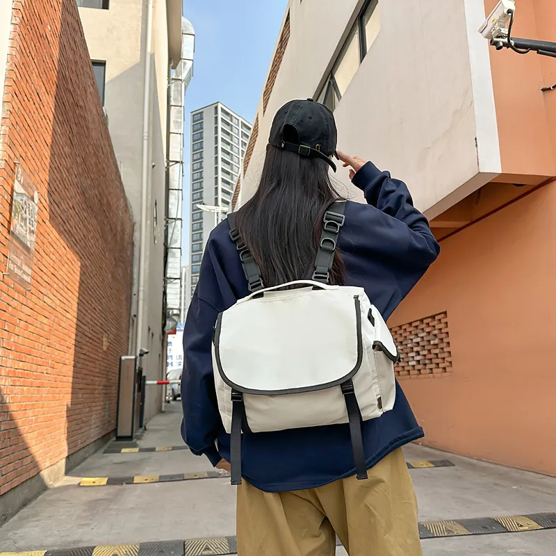 SEVENMOONS Nylon Backpack Unisex Ecru/Gray/Black/Green-1