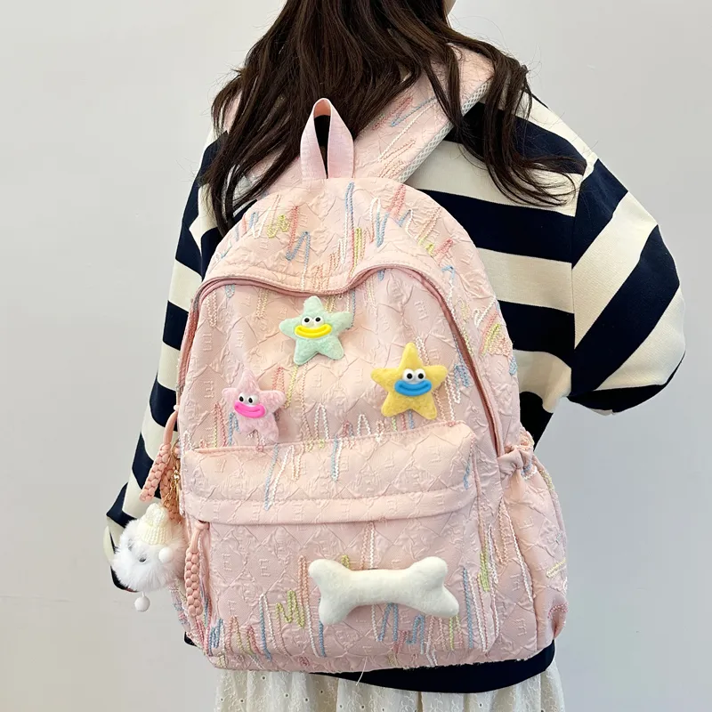 SEVENMOONS Nylon Backpack Unisex White/Black/Pink/Yellow/Sky Blue-6
