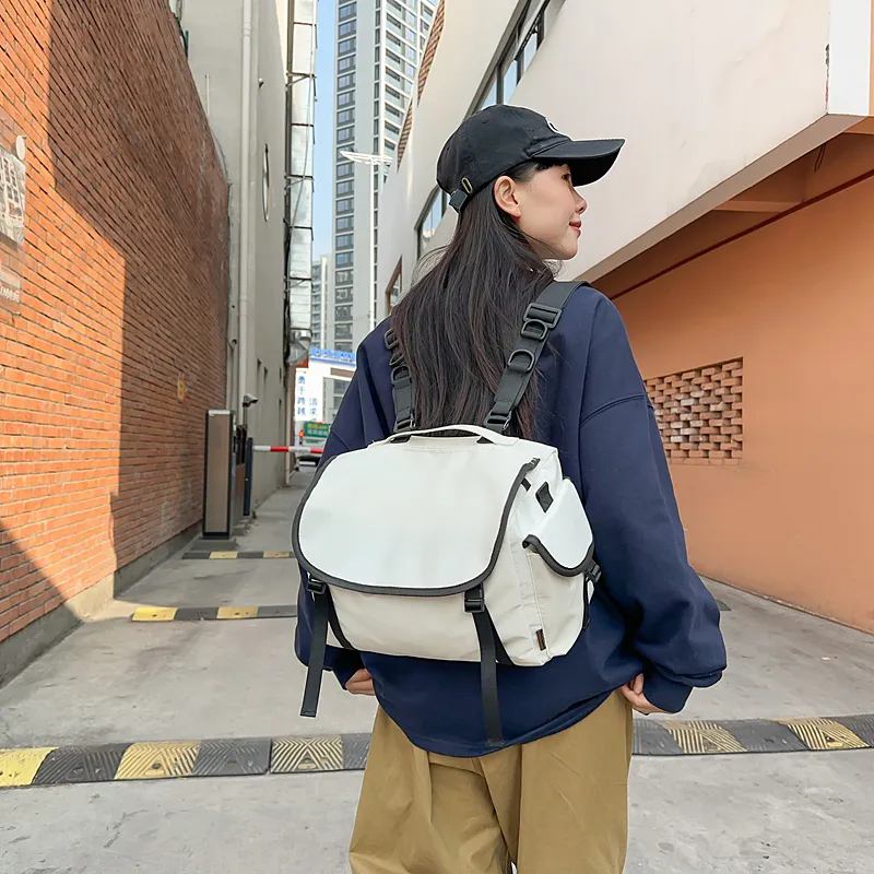 SEVENMOONS Nylon Backpack Unisex Ecru/Gray/Black/Green-2