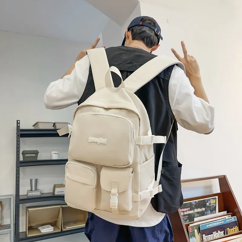 SEVENMOONS Nylon Backpack Unisex White/Black/Red/Purple-1