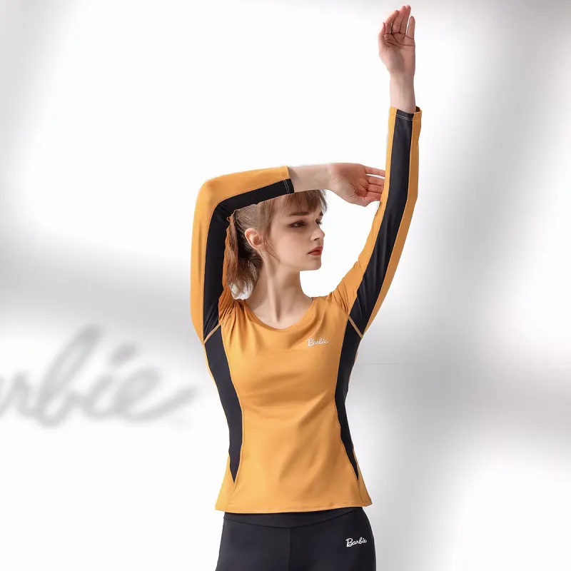 Barbie Yoga T Shirts Women's Ginger Yellow+Black-5