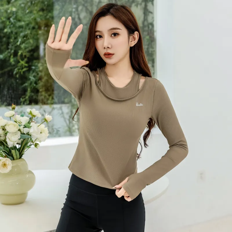 Barbie Yoga T Shirts Women's Light Brown-4
