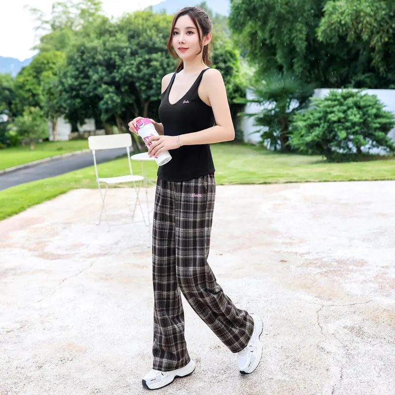 Barbie Sports Pants Women's Brown Plaid-2