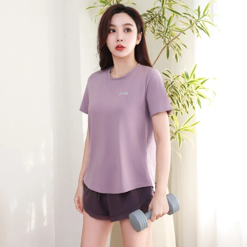 Barbie Yoga T Shirts Women's Purple-3