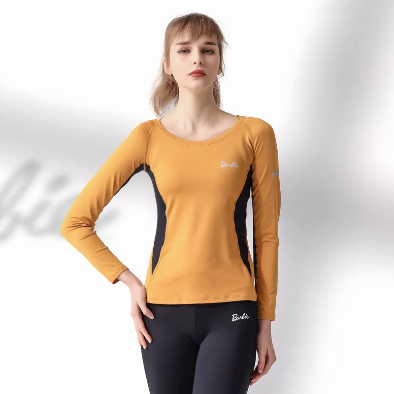 Barbie Yoga T Shirts Women's Ginger Yellow+Black-1