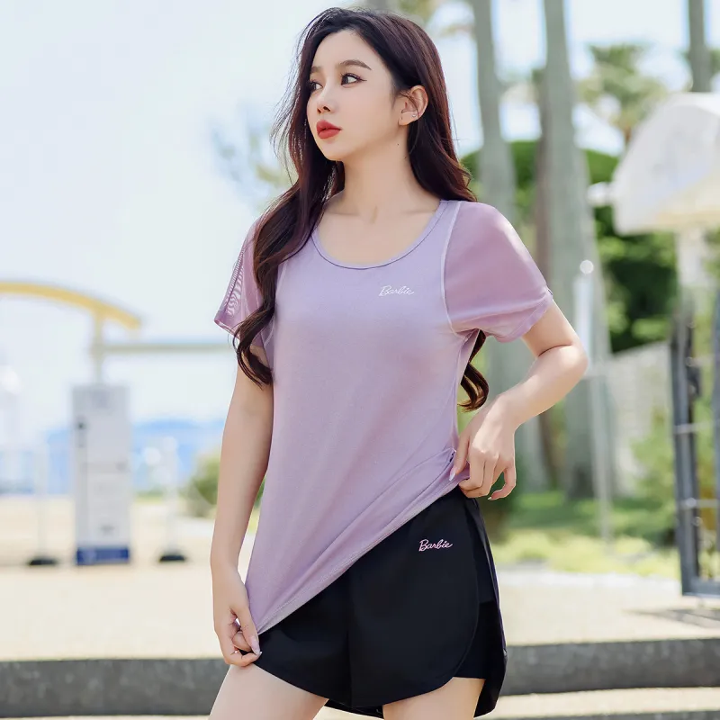 Barbie Yoga T Shirts Women's Light Purple-6