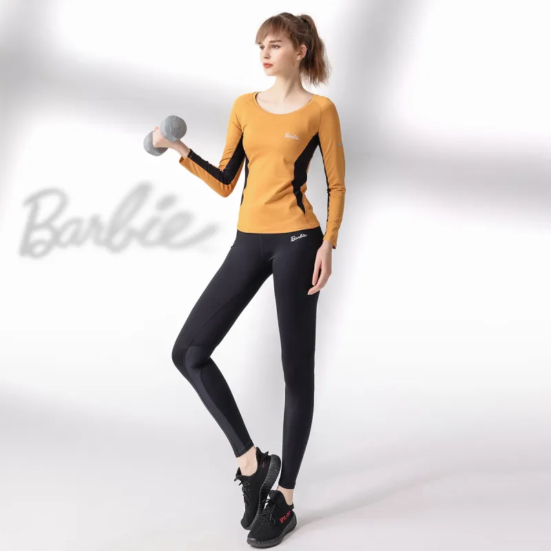 Barbie Yoga T Shirts Women's Ginger Yellow+Black-4