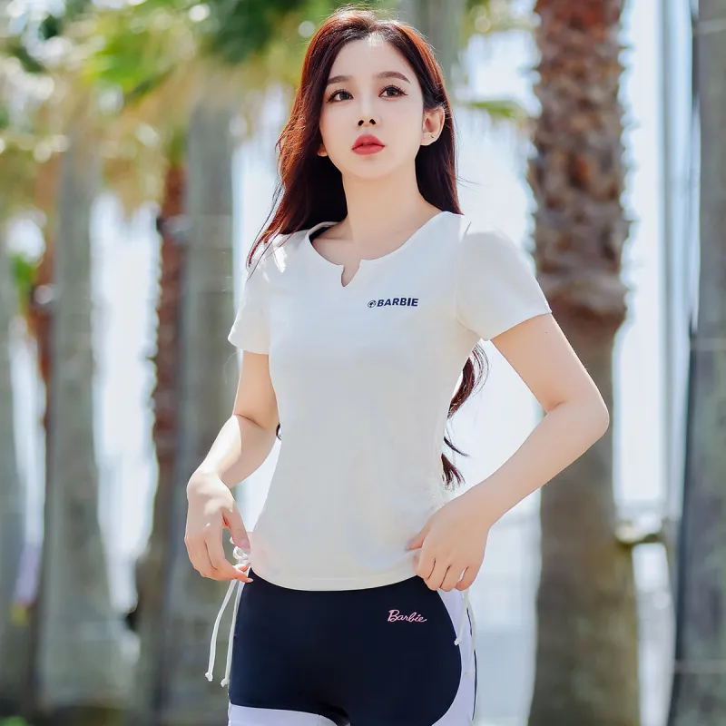 Barbie Yoga T Shirts Women's Milk White-2