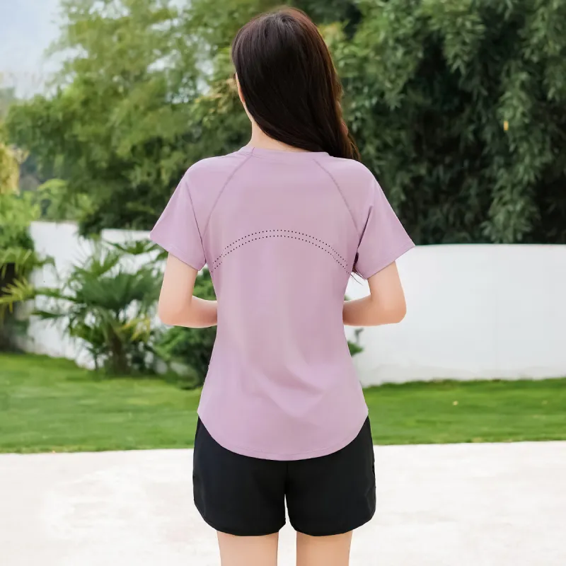 Barbie Yoga T Shirts Women's Coral Pink In Motion-2