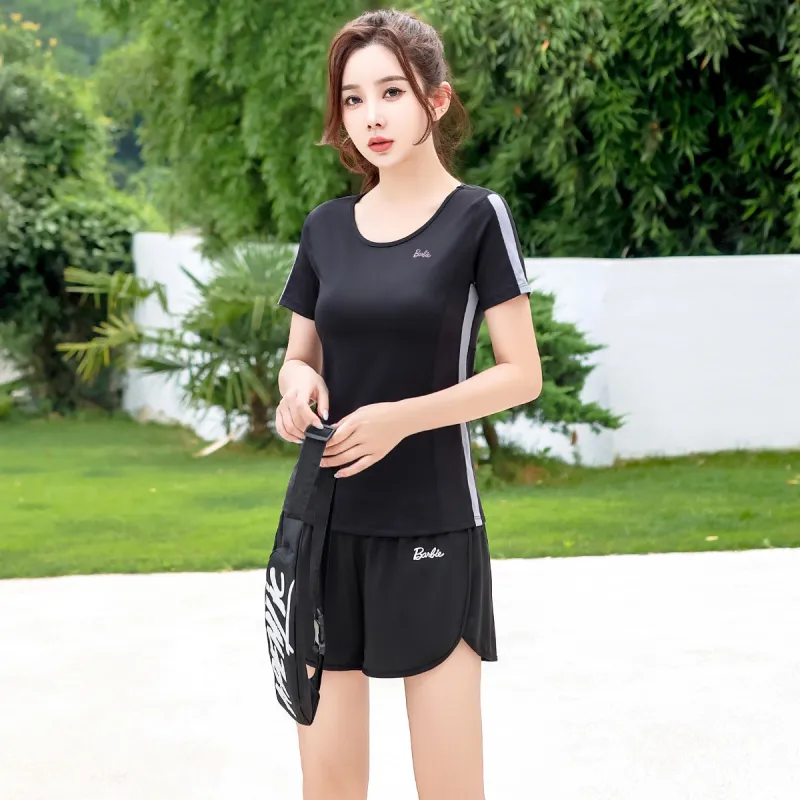 Barbie Yoga T Shirts Women's Black-5