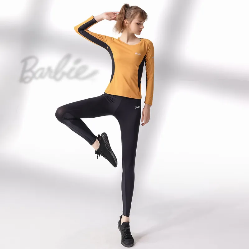 Barbie Yoga T Shirts Women's Ginger Yellow+Black-3