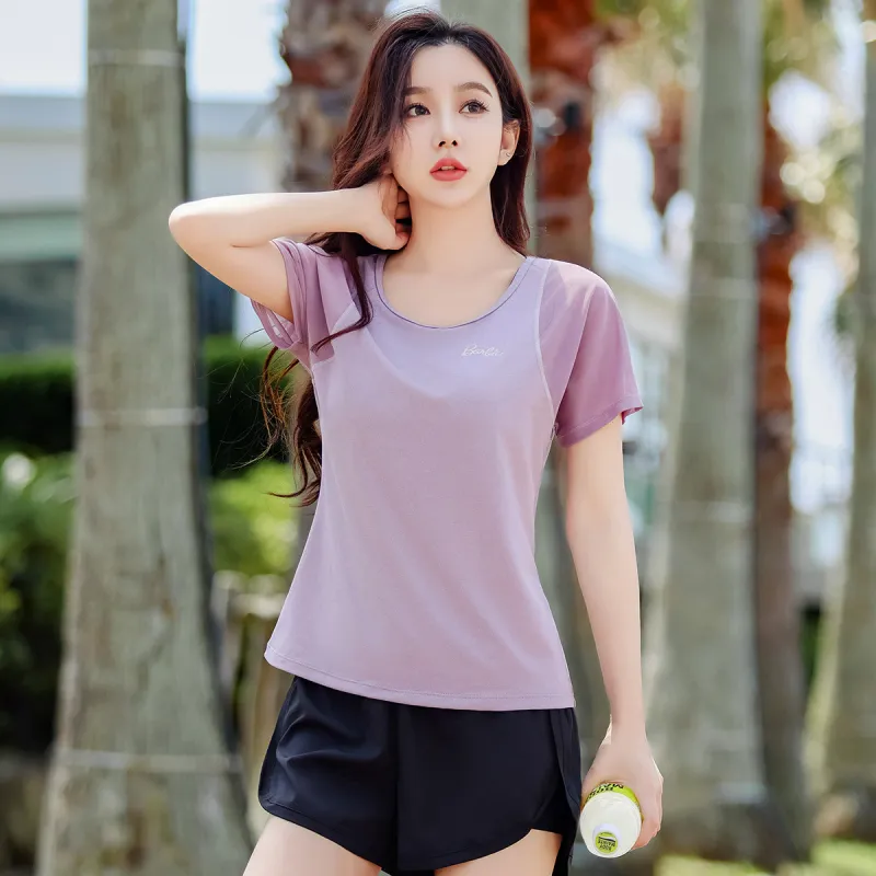 Barbie Yoga T Shirts Women's Light Purple-2