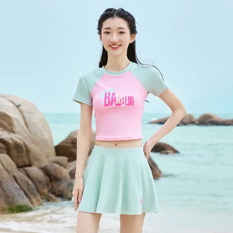 Barbie Two Piece Swimsuit Women's Pink Green-1