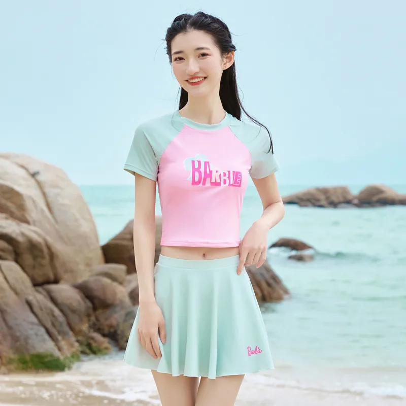 Barbie Two Piece Swimsuit Women's Pink Green-3