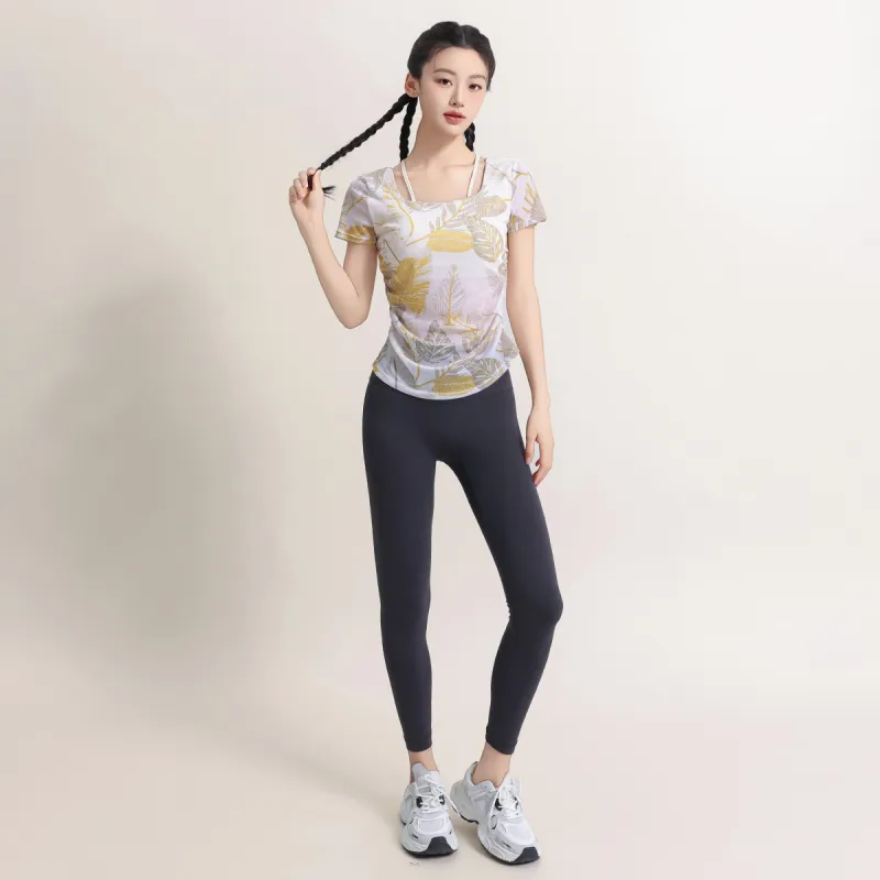 Barbie Yoga T Shirts Women's Yellow Leaf-1