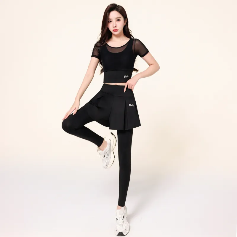 Barbie Yoga T Shirts Women's Black-3