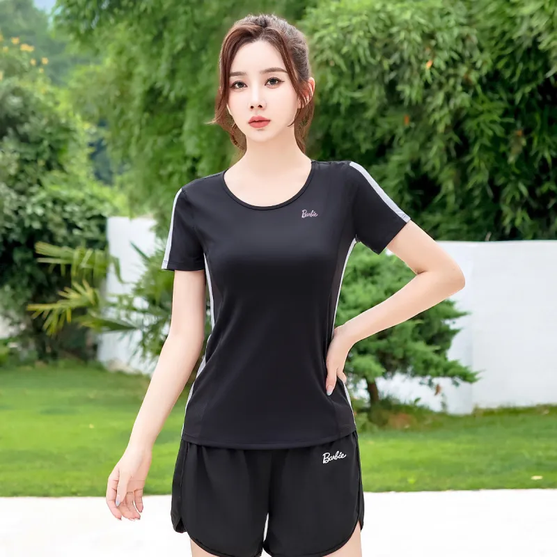 Barbie Yoga T Shirts Women's Black-3