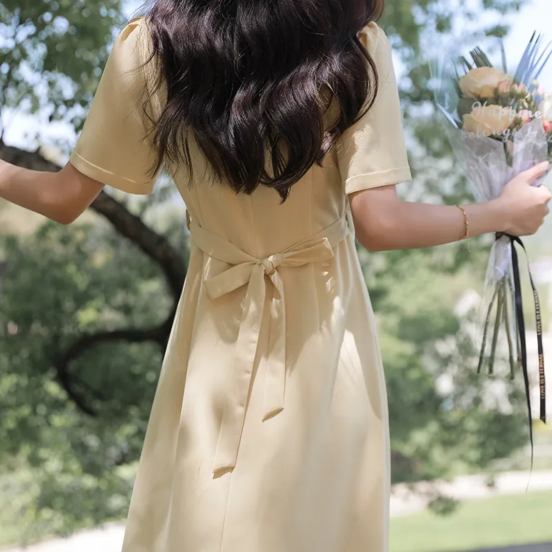Short Sleeved Dresses Women's Yellow-2