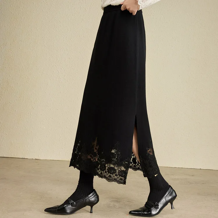 SUBEN Casual Long Skirts Women's Black-3