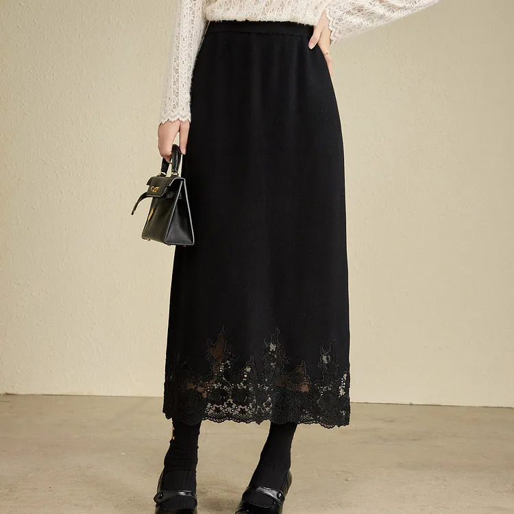 SUBEN Casual Long Skirts Women's Black-2