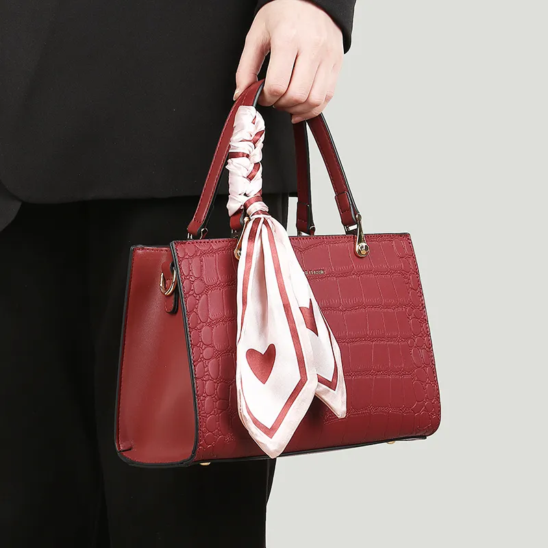 TUCANO Split Cow Leather With PU Leather Handbag Medium Size Women's Burgundy-5