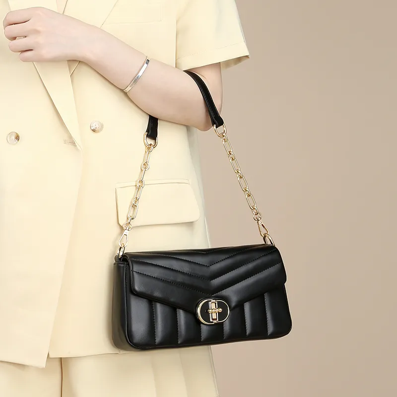 TUCANO Chanel Inspired Versatile Fashion Premium Chain Bag Crossbody Bag, Shoulder Bag Women's Classic Black-5