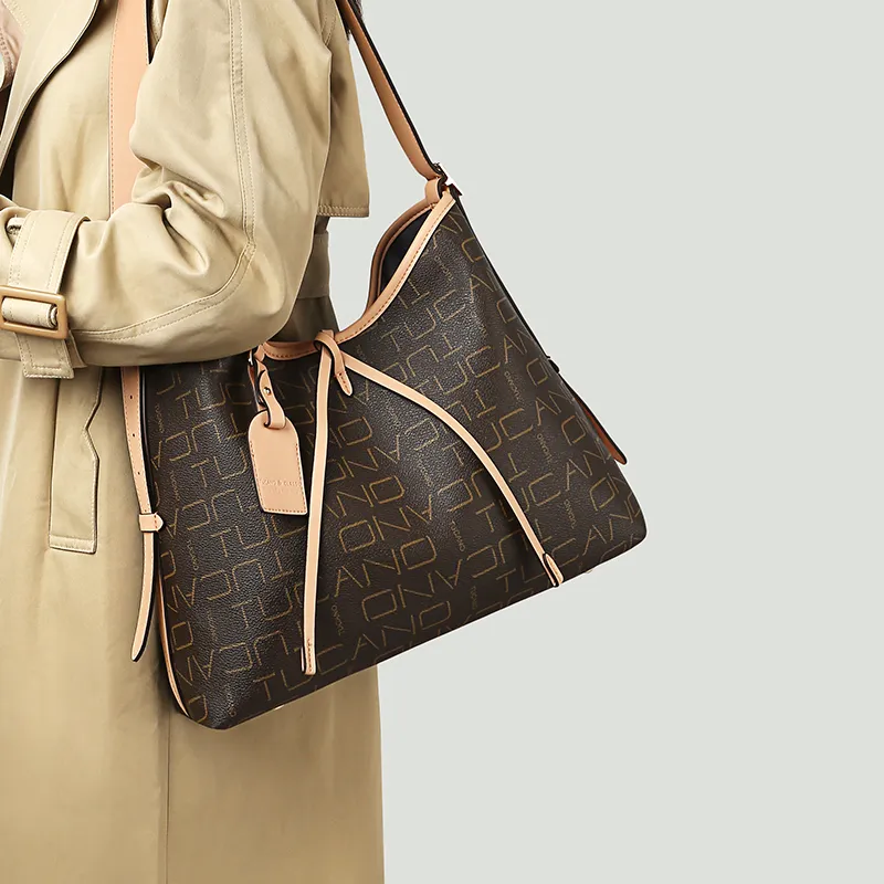 TUCANO PU & PVC Tote Bag, Shopping Bag, Crossbody Bag, Shoulder Bag Regular Women's Coffee/Khaki Brown-5