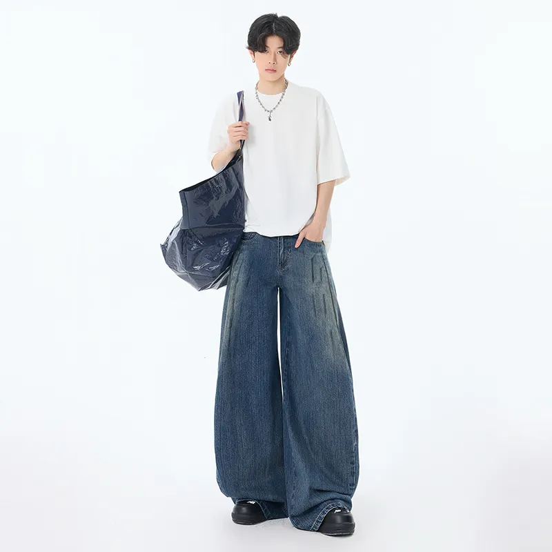 EMINU Jeans Unisex Dirty Dyed Blue Denim-6