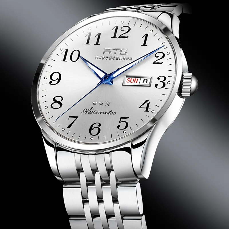ATQ Elegant Series Automatic Mechanical Movement Stainless Steel Watchband Watch Men's Watches Silver Dial-2