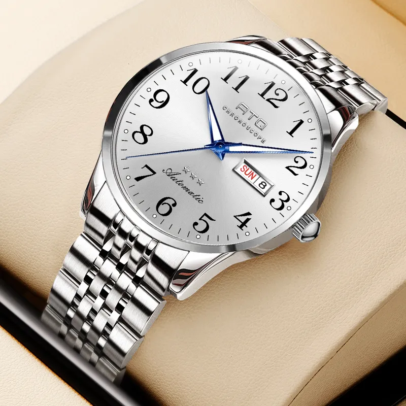 ATQ Elegant Series Automatic Mechanical Movement Stainless Steel Watchband Watch Men's Watches Silver Dial-1