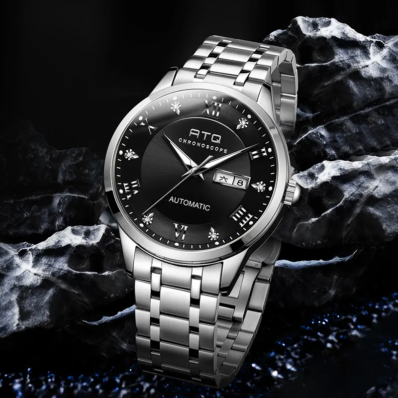 ATQ Elegant Series Automatic Mechanical Movement Stainless Steel Watchband Watch Men's Watches Gray Dial-12