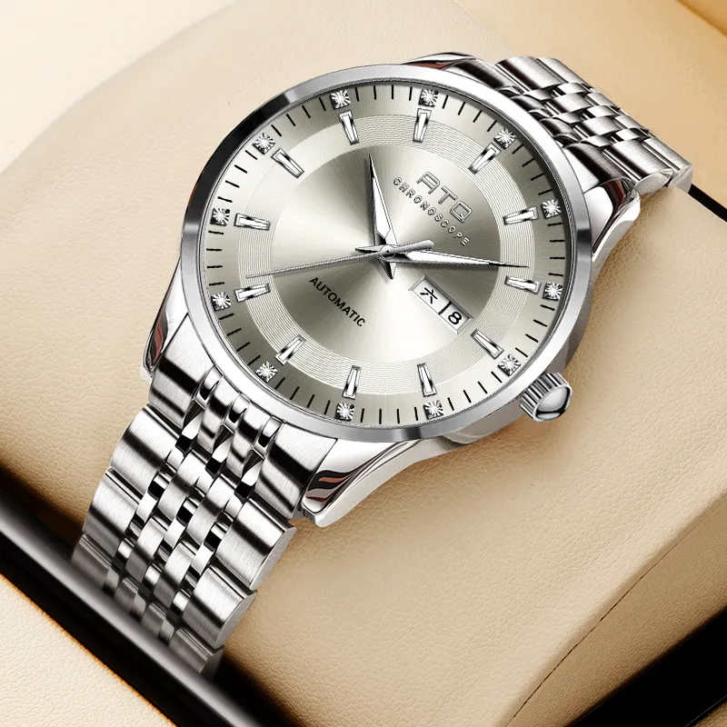 ATQ Automatic Mechanical Movement Stainless Steel Watchband Watch Men's Watches Gray Dial-2