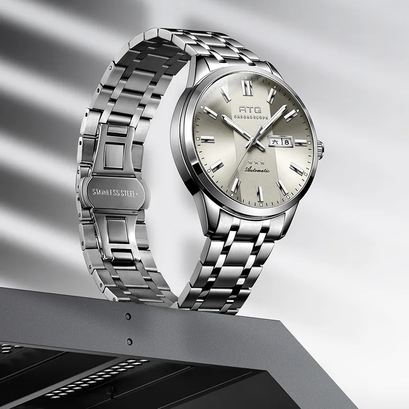 ATQ Elegant Series Automatic Mechanical Movement Stainless Steel Watchband Watch Men's Watches Gray Dial-2