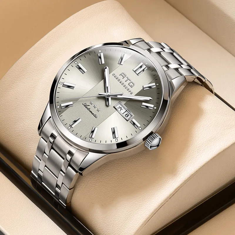 ATQ Elegant Series Automatic Mechanical Movement Stainless Steel Watchband Watch Men's Watches Gray Dial-1
