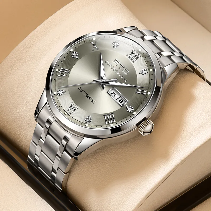 ATQ Elegant Series Automatic Mechanical Movement Stainless Steel Watchband Watch Men's Watches Gray Dial-2