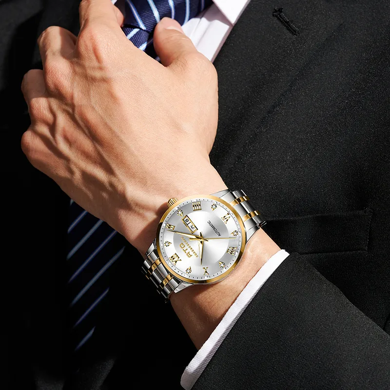 ATQ Elegant Series Automatic Mechanical Movement Stainless Steel Watchband Watch Men's Watches Gray Dial-23