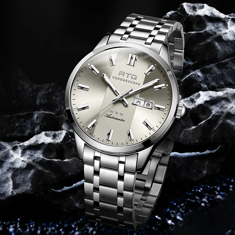 ATQ Elegant Series Automatic Mechanical Movement Stainless Steel Watchband Watch Men's Watches Gray Dial-3