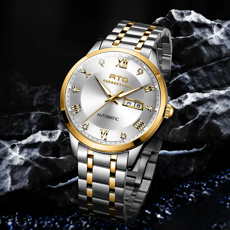 ATQ Elegant Series Automatic Mechanical Movement Stainless Steel Watchband Watch Men's Watches Gray Dial-25