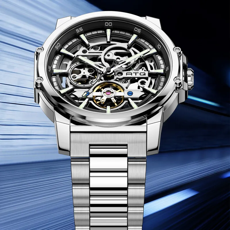 ATQ Automatic Mechanical Movement Steel Strap Watch Men's Watches Cut Out Dial-1